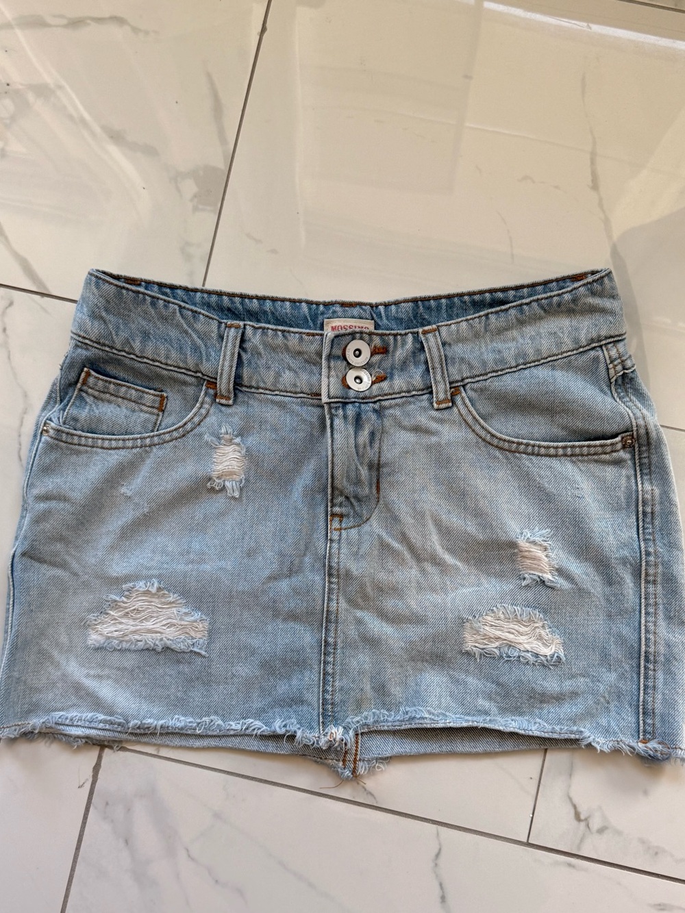 Y2K Mossimo Ripped Light-Wash Denim Mini Skirt